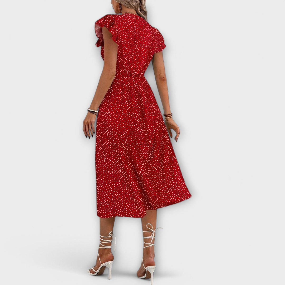 Women's A-Line Dress with V-Neckline - Polka Dot | Summer