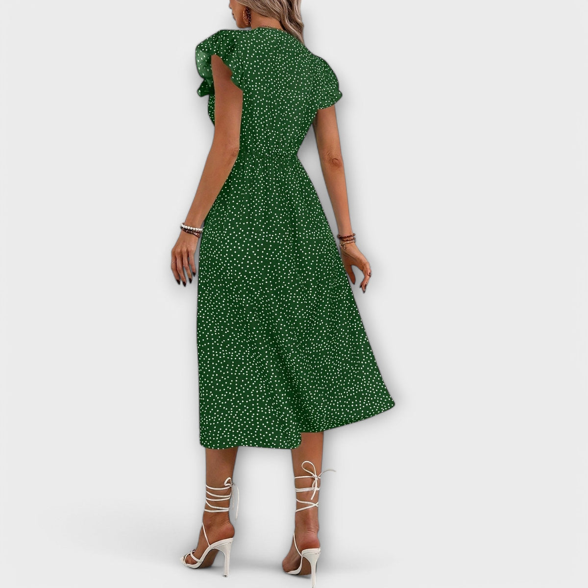 Women's A-Line Dress with V-Neckline - Polka Dot | Summer