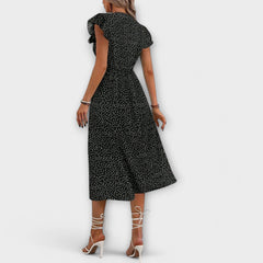 Women's A-Line Dress with V-Neckline - Polka Dot | Summer