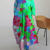 Women's Abstract Floral Maxi Dress - Long Sleeve Summer Style - Blue