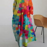 Women's Abstract Floral Maxi Dress - Long Sleeve Summer Style - Red