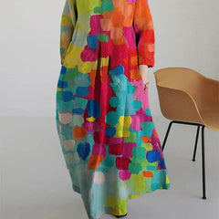 Women's Abstract Floral Maxi Dress - Long Sleeve Summer Style - Red