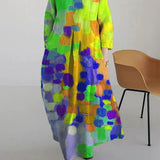 Women's Abstract Floral Maxi Dress - Long Sleeve Summer Style - Yellow