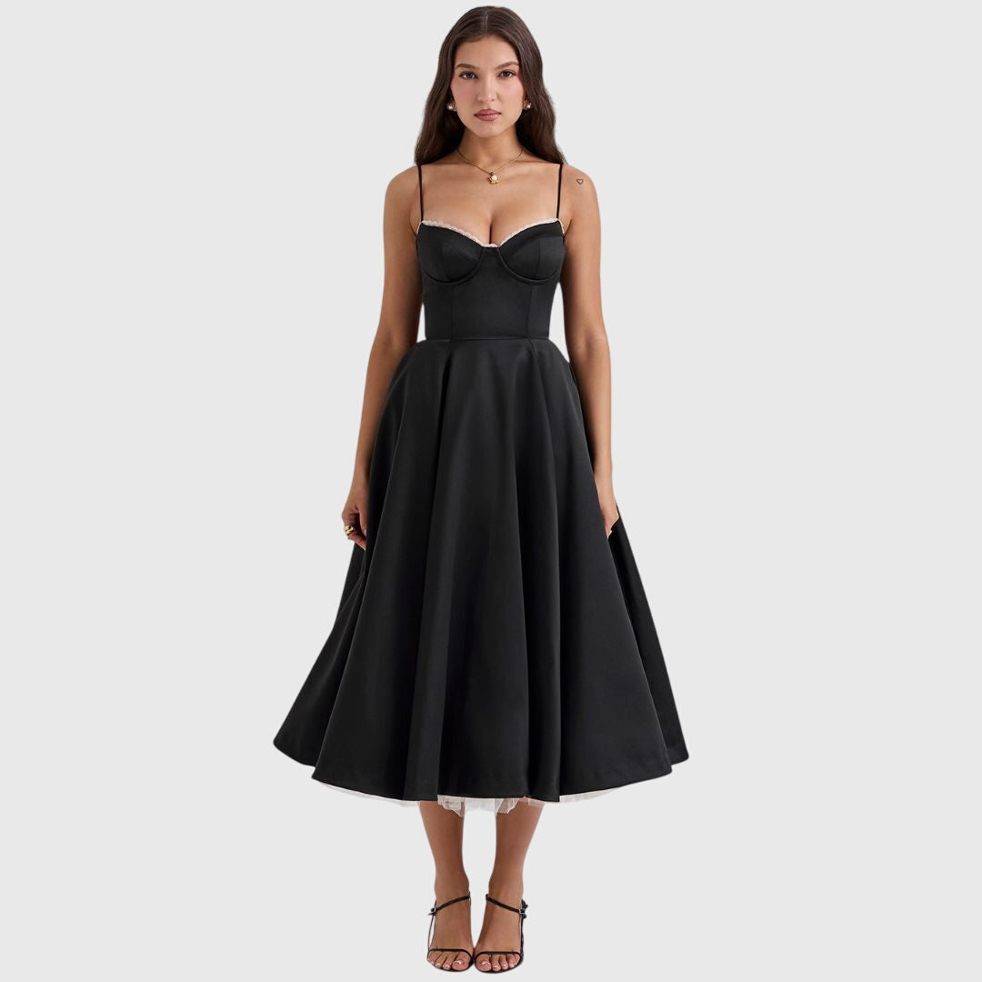 Women's Adjustable Strap Maxi Dress - Flowing Evening Elegance - Black