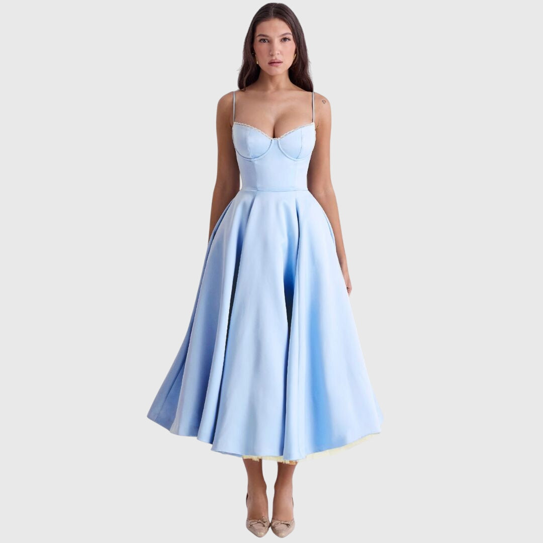 Women's Adjustable Strap Maxi Dress - Flowing Evening Elegance - Blue