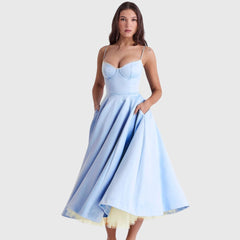 Women's Adjustable Strap Maxi Dress - Flowing Evening Elegance