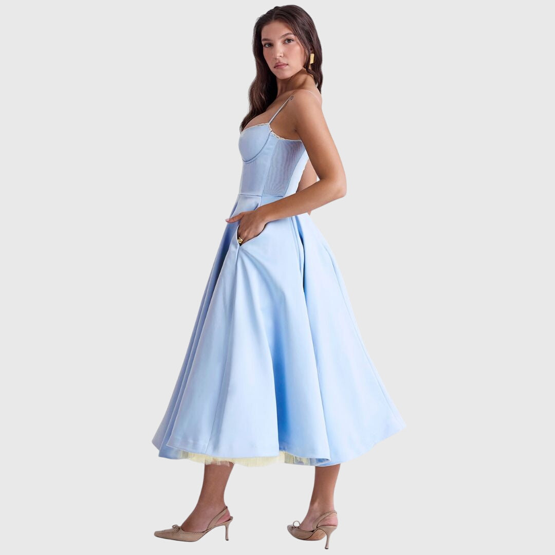 Women's Adjustable Strap Maxi Dress - Flowing Evening Elegance