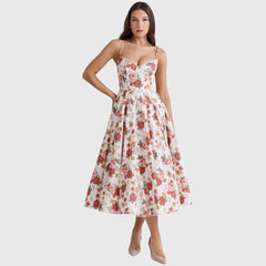 Women's Adjustable Strap Maxi Dress - Flowing Evening Elegance - Floral