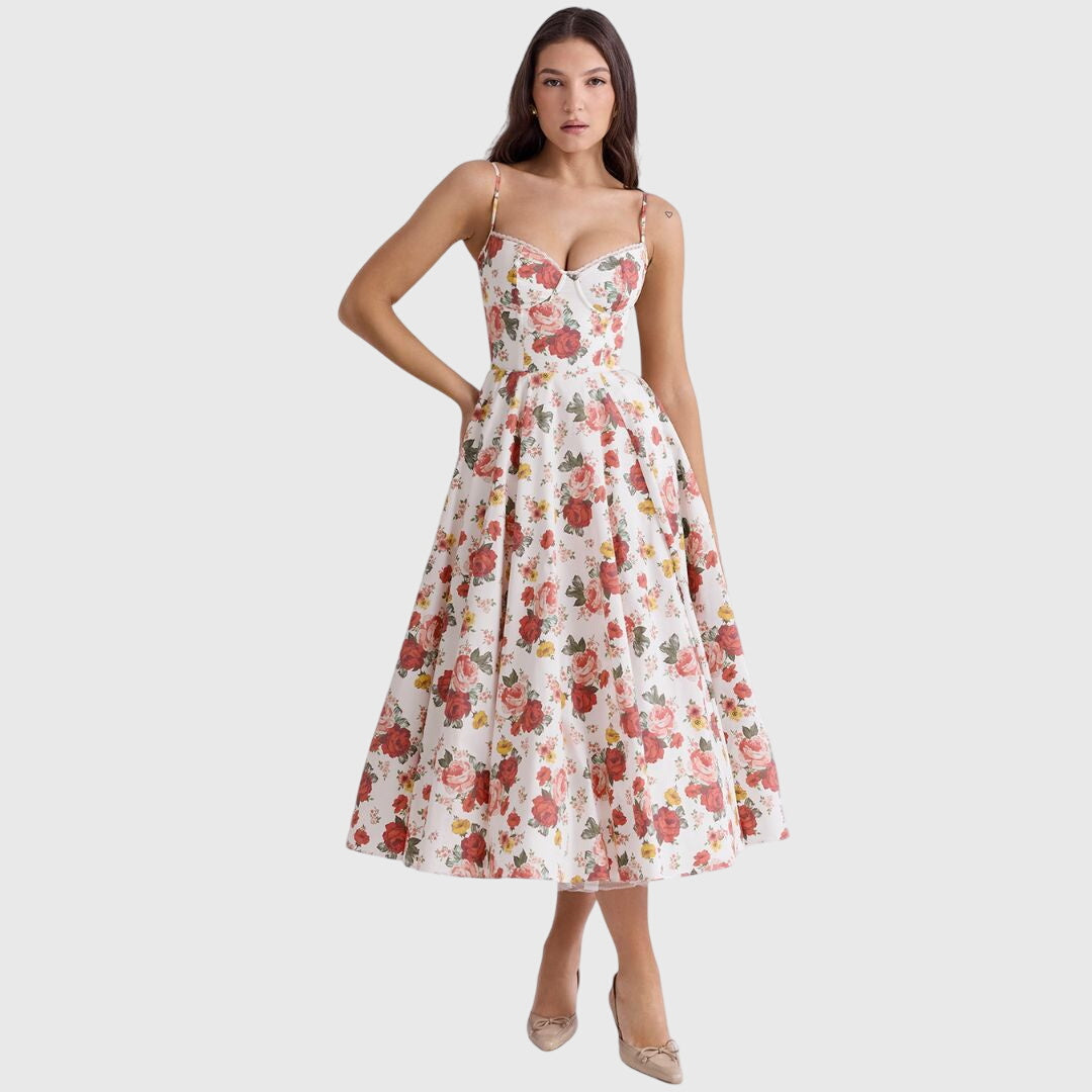 Women's Adjustable Strap Maxi Dress - Flowing Evening Elegance - Floral