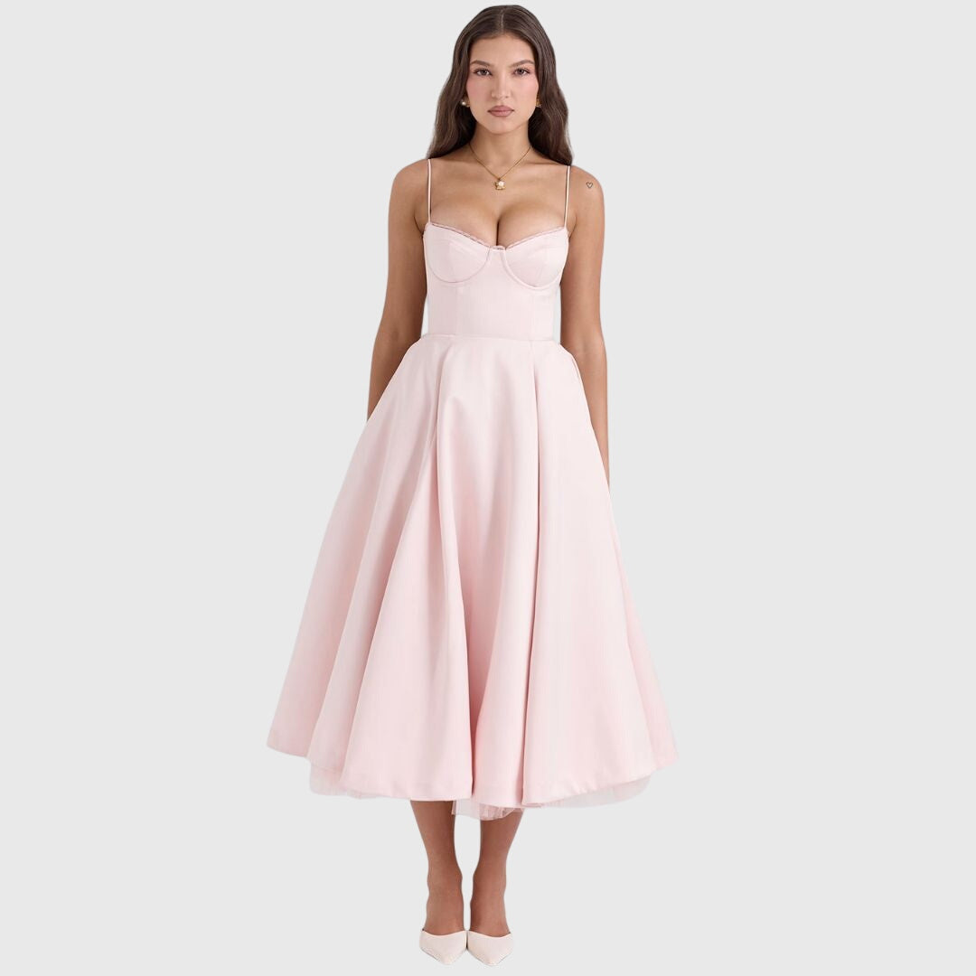 Women's Adjustable Strap Maxi Dress - Flowing Evening Elegance - Pink