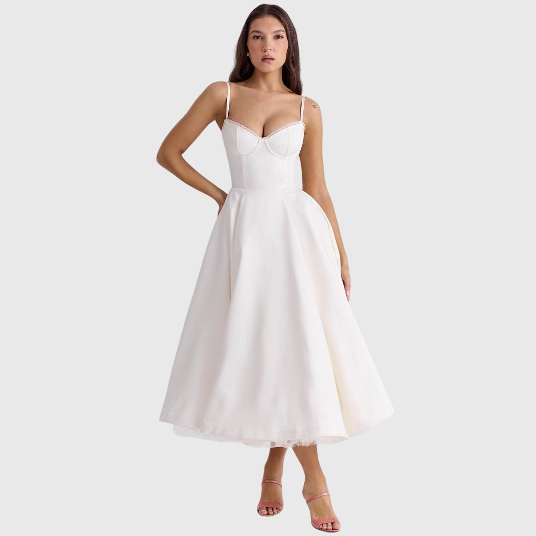 Women's Adjustable Strap Maxi Dress - Flowing Evening Elegance - White