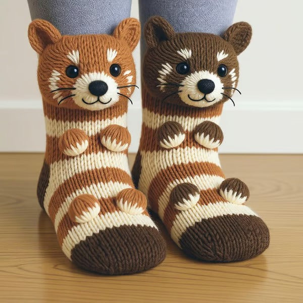 Women's Animal Design Socks - Cozy Comfort | Autumn - Raccoon