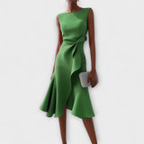 Women's Asymmetric Midi Dress - Elegant Sleeveless Design | Spring - Green