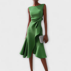 Women's Asymmetric Midi Dress - Elegant Sleeveless Design | Spring - Green