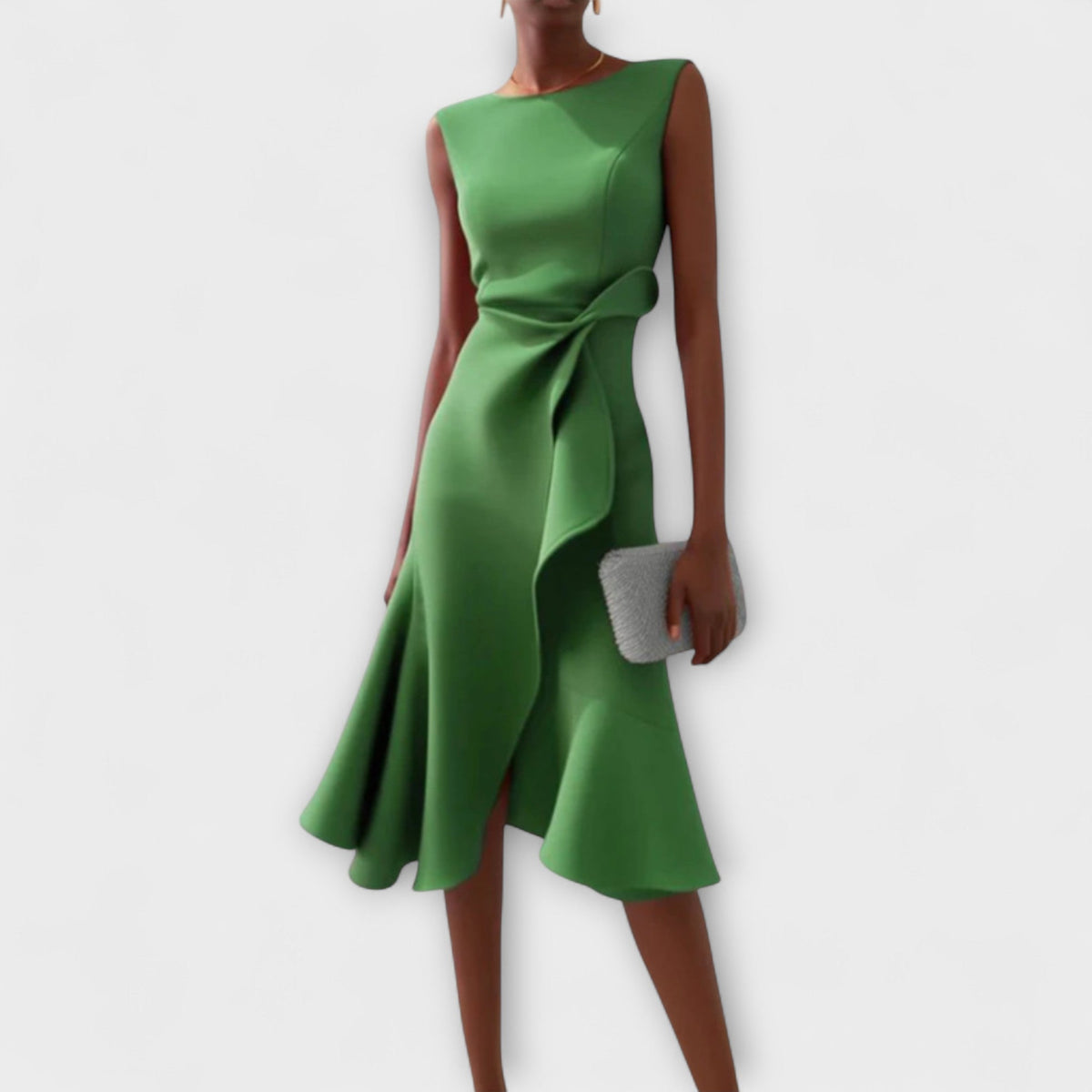 Women's Asymmetric Midi Dress - Elegant Sleeveless Design | Spring - Green