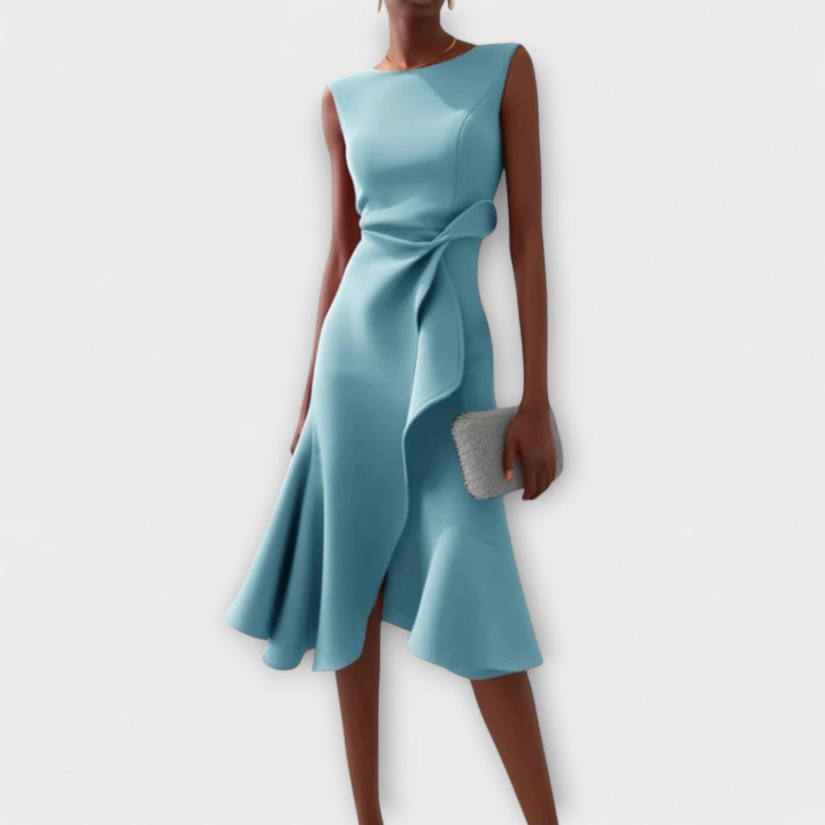 Women's Asymmetric Midi Dress - Elegant Sleeveless Design | Spring - Light Blue