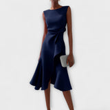 Women's Asymmetric Midi Dress - Elegant Sleeveless Design | Spring - Navy