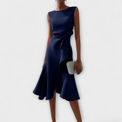 Women's Asymmetric Midi Dress - Elegant Sleeveless Design | Spring - Navy