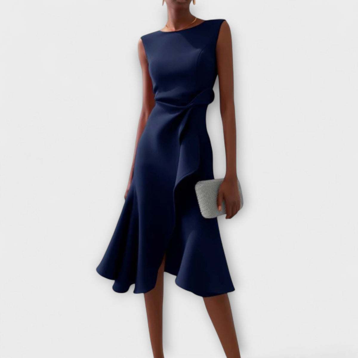 Women's Asymmetric Midi Dress - Elegant Sleeveless Design | Spring - Navy