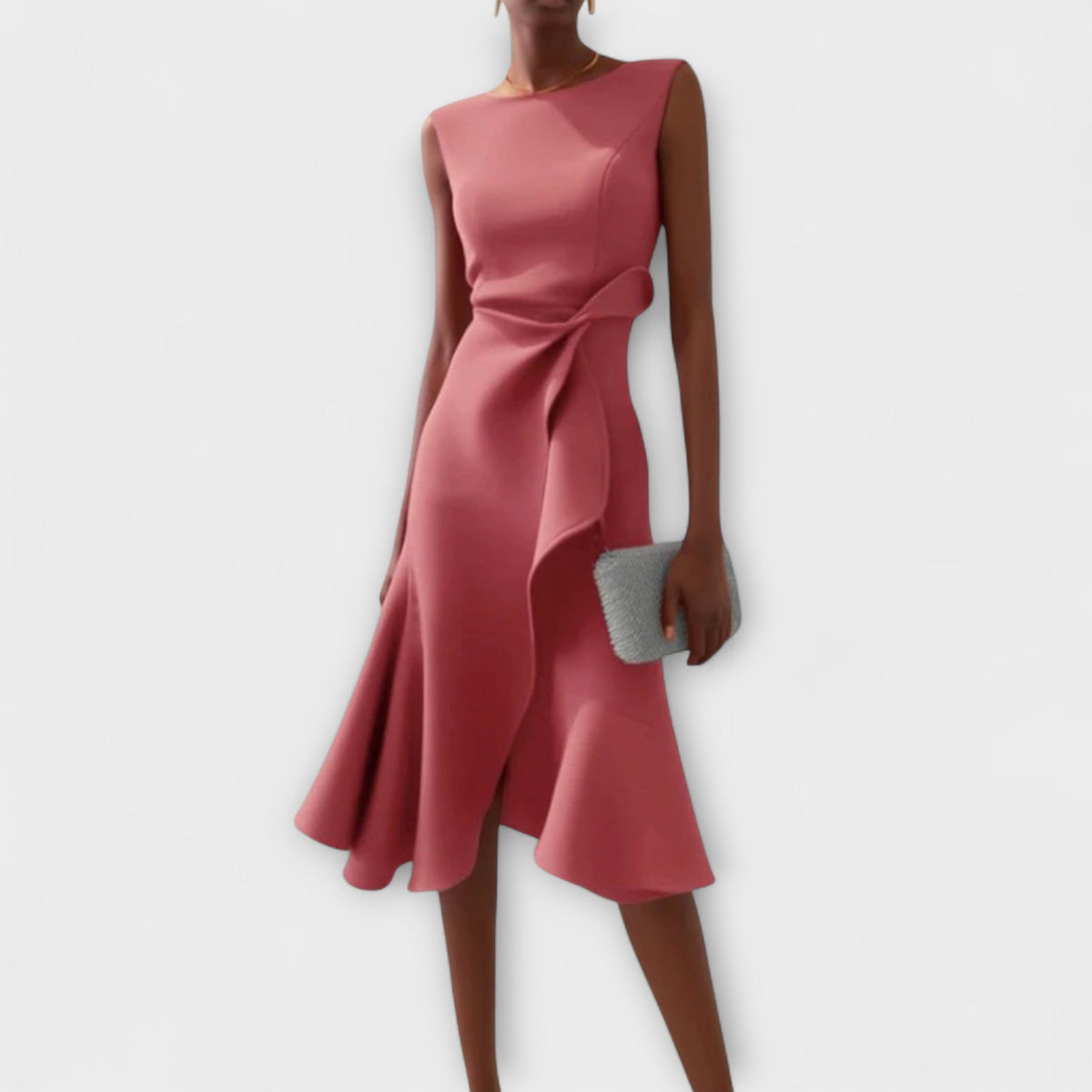 Women's Asymmetric Midi Dress - Elegant Sleeveless Design | Spring - Pink
