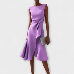 Women's Asymmetric Midi Dress - Elegant Sleeveless Design | Spring - Purple