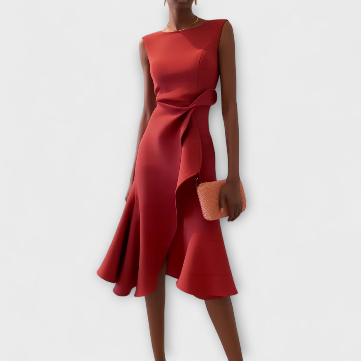 Women's Asymmetric Midi Dress - Elegant Sleeveless Design | Spring - Red