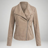 Women's Asymmetric Zip Tailored Faux Suede Biker Jacket | Autumn - Apricot