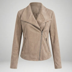 Women's Asymmetric Zip Tailored Faux Suede Biker Jacket | Autumn - Apricot