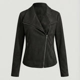 Women's Asymmetric Zip Tailored Faux Suede Biker Jacket | Autumn - Black