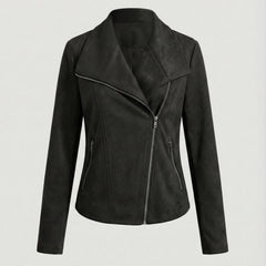 Women's Asymmetric Zip Tailored Faux Suede Biker Jacket | Autumn - Black