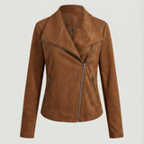 Women's Asymmetric Zip Tailored Faux Suede Biker Jacket | Autumn - Camel