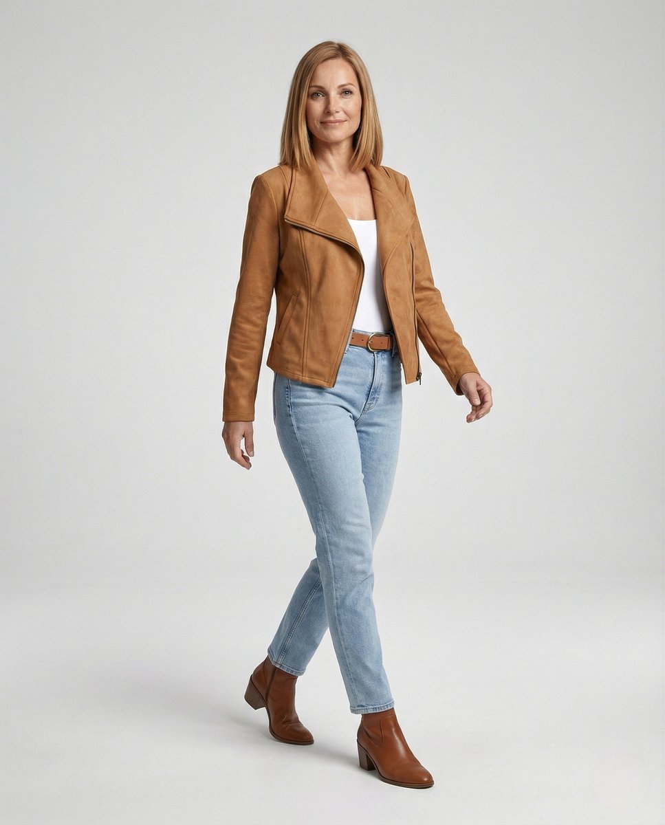 Women's Asymmetric Zip Tailored Faux Suede Biker Jacket | Autumn