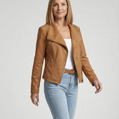 Women's Asymmetric Zip Tailored Faux Suede Biker Jacket | Autumn