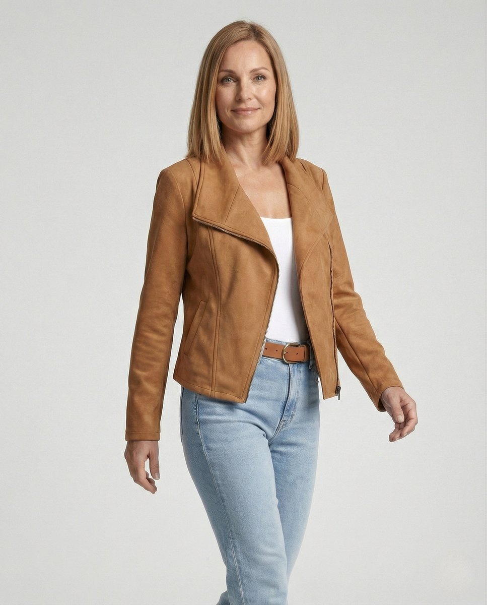 Women's Asymmetric Zip Tailored Faux Suede Biker Jacket | Autumn