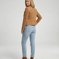 Women's Asymmetric Zip Tailored Faux Suede Biker Jacket | Autumn
