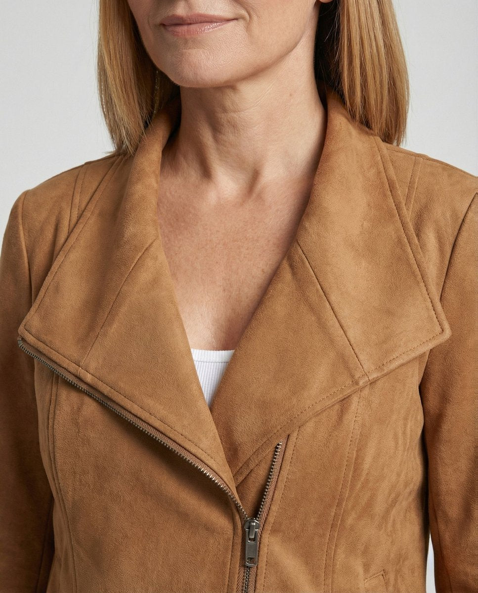 Women's Asymmetric Zip Tailored Faux Suede Biker Jacket | Autumn