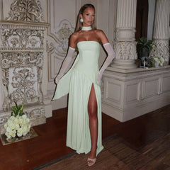 Women's Asymmetrical Maxi Dress - Wedding Guest | Summer - Green