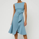 Women's Asymmetrical Midi Dress | Waist Detail | Elegant | Spring - Light Blue