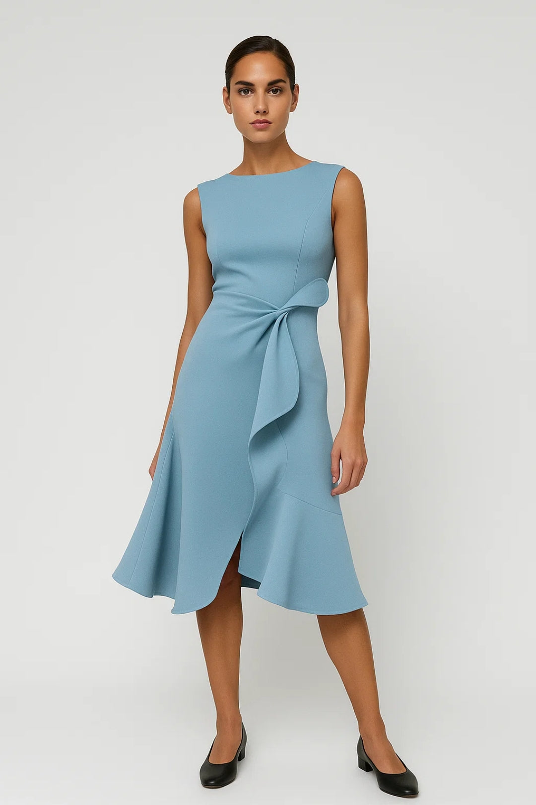 Women's Asymmetrical Midi Dress | Waist Detail | Elegant | Spring - Light Blue