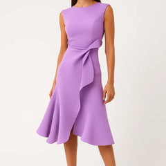 Women's Asymmetrical Midi Dress | Waist Detail | Elegant | Spring - Purple