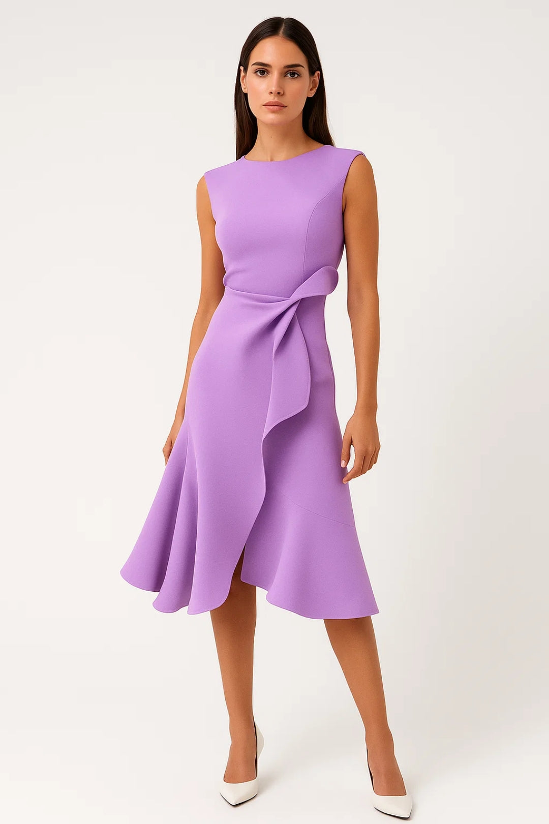 Women's Asymmetrical Midi Dress | Waist Detail | Elegant | Spring - Purple