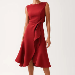 Women's Asymmetrical Midi Dress | Waist Detail | Elegant | Spring - Red