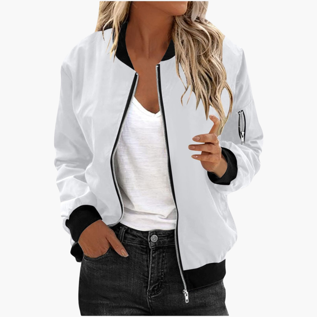 Women's Aviator Bomber | Zip Closure | Ribbed Cuffs | Winter - White