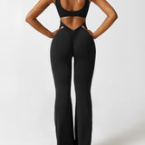 Women's Backless Jumpsuit - Flared Leg Summer Style - Black