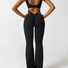 Women's Backless Jumpsuit - Flared Leg Summer Style - Black