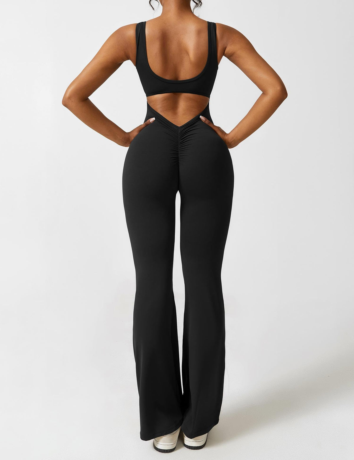 Women's Backless Jumpsuit - Flared Leg Summer Style - Black