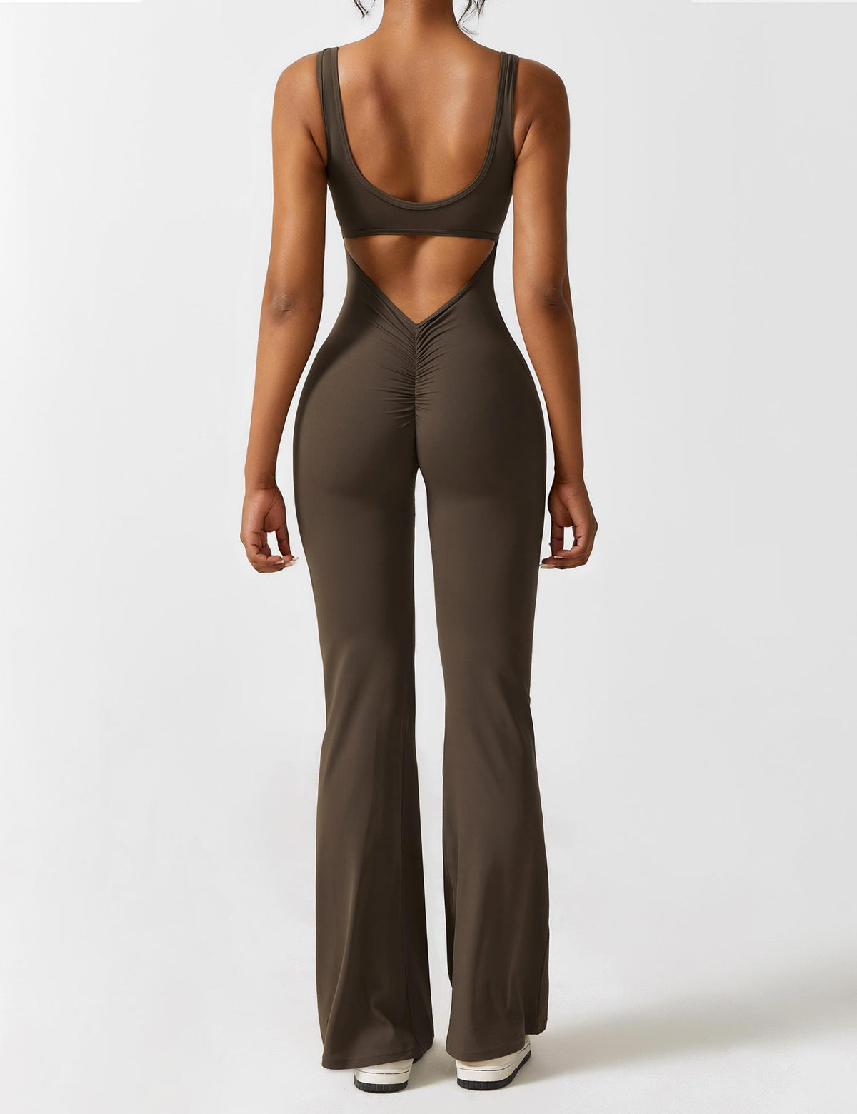 Women's Backless Jumpsuit - Flared Leg Summer Style - Brown