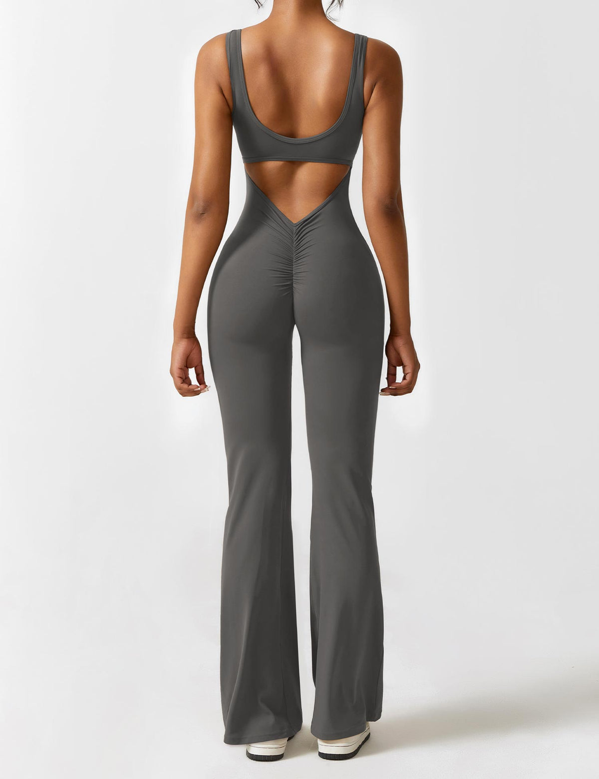 Women's Backless Jumpsuit - Flared Leg Summer Style - Grey