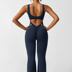 Women's Backless Jumpsuit - Flared Leg Summer Style - Navy