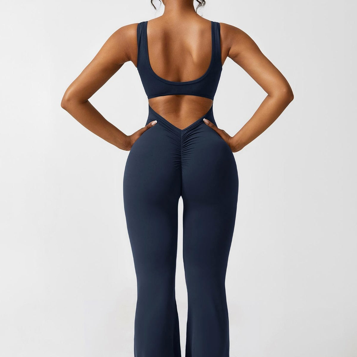 Women's Backless Jumpsuit - Flared Leg Summer Style - Navy
